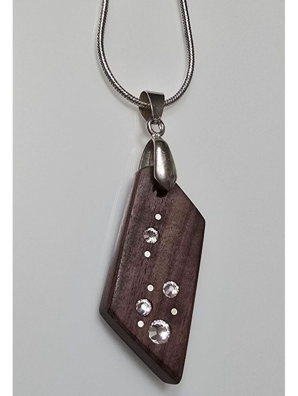 18K Gold Plated Wood Rhinestone Geometric Pendant Necklace